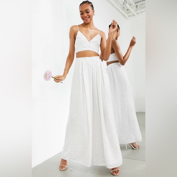ASOS Edition Bridal Sequin Wide Leg Pants, L size 10 - Picture 1 of 6